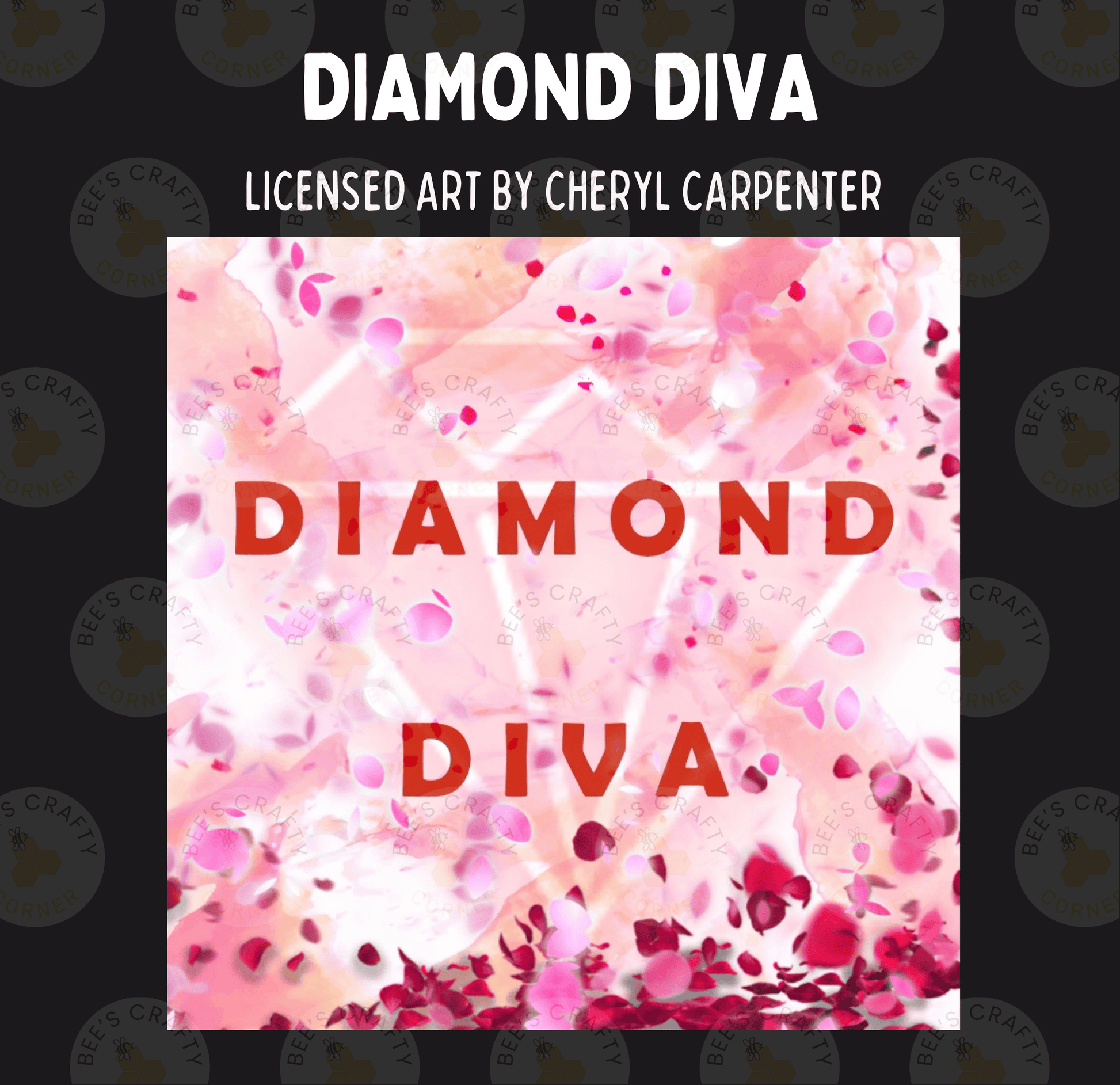 The image is a digital art piece featuring the word "DIAMOND DIVA" prominently displayed in the center. The background is a vibrant mix of pink and white colors, with scattered petals and confetti-like elements. The image appears to be a collage of various other images, but the focus is on the central text and the overall visual composition.