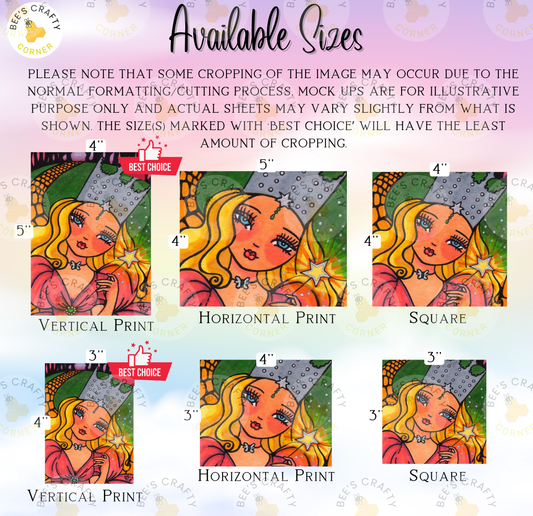 The image is a collage of six different sizes of illustrations featuring a blonde woman with a crown, with varying levels of cropping and details.