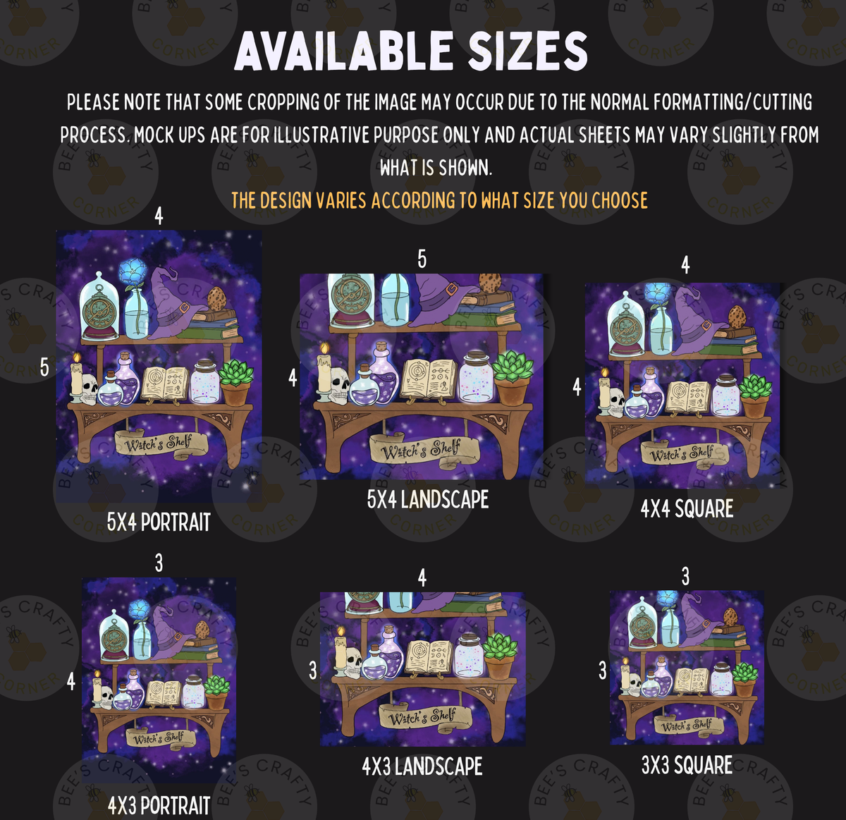 six different sizes of illustrations or designs related to the theme of "What's a Shrink". The illustrations depict various objects and scenes, such as bottles, plants, and books, all set against a purple background. The sizes of the illustrations vary, ranging from small to large, and each one has a different caption or description. The caption or description for each illustration is not provided, as it would be redundant and vague if described in detail.
