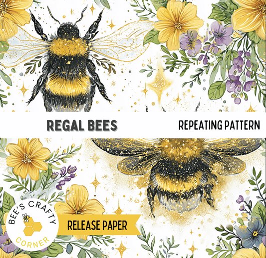 two images of a bee and a flower pattern