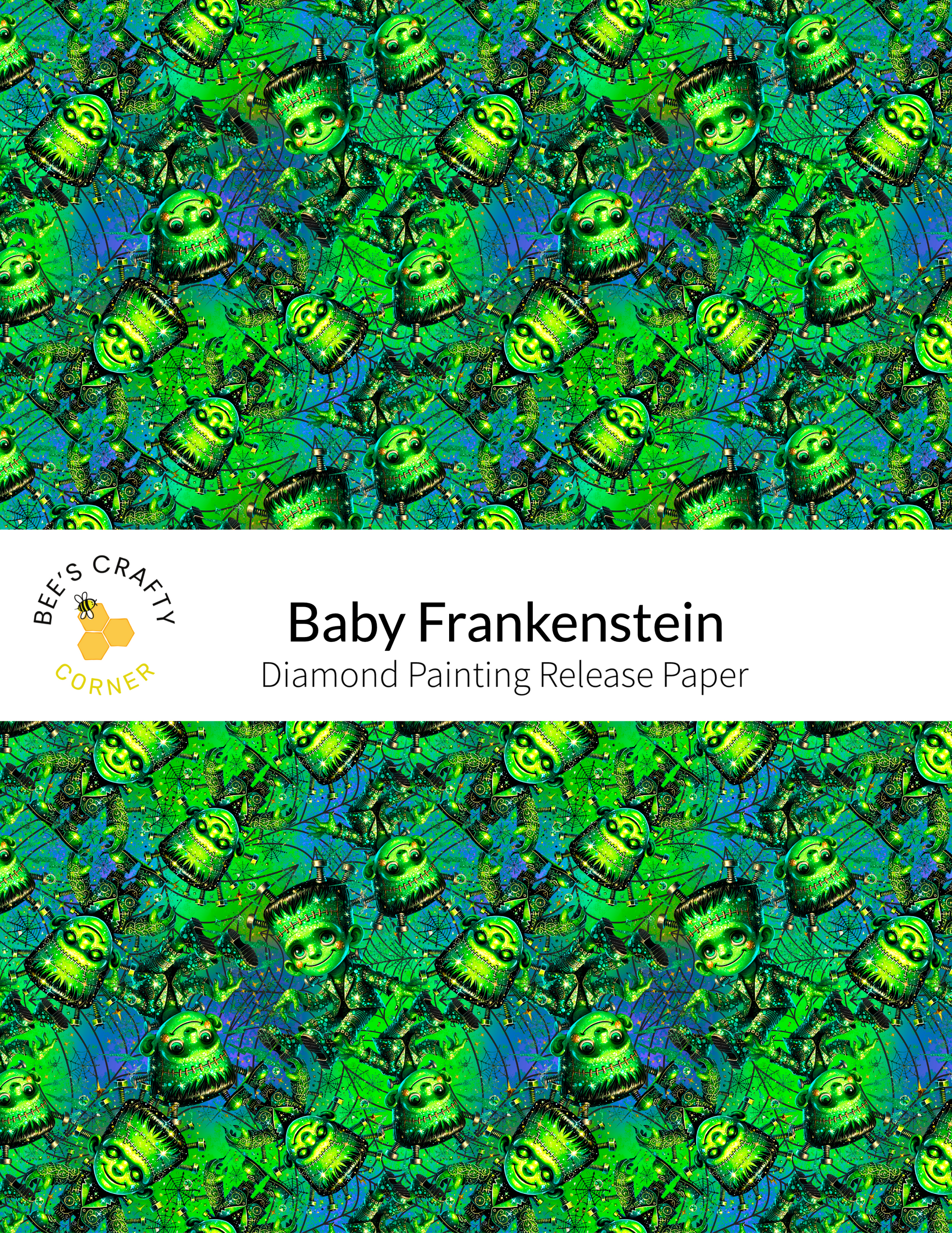 The image is a repeating pattern of green and blue cartoon-like creatures, resembling a wallpaper or a fabric design.