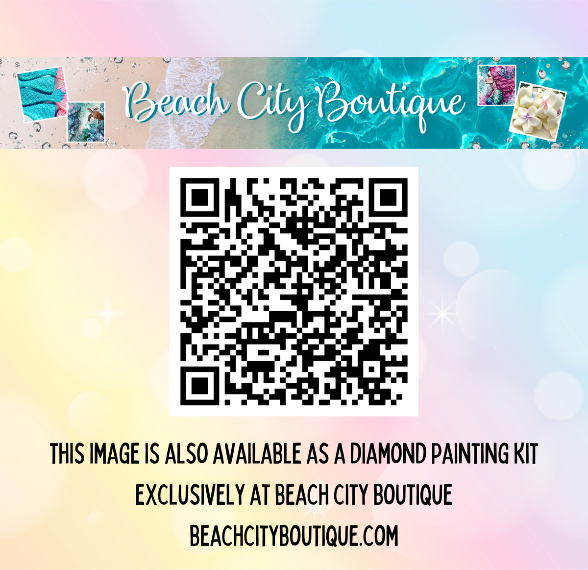 The image is available as a diamond painting kit exclusively at Beach City Boutique.