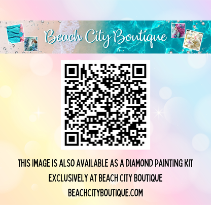 The image is available as a diamond painting kit exclusively at Beach City Boutique.
