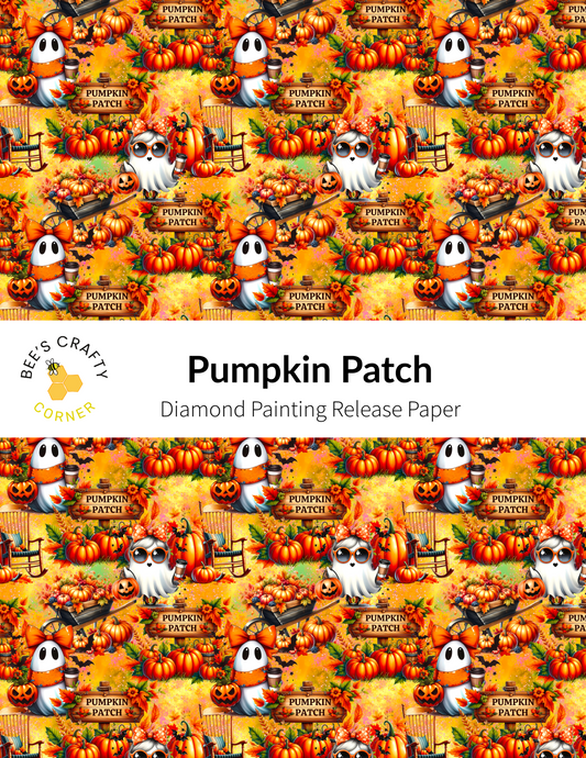The image is a repeating pattern of Halloween-themed pumpkins and ghost characters, creating a festive and spooky atmosphere.