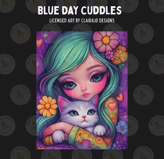 The image is a vibrant illustration featuring a young girl with long, colorful hair and a cat. The girl is surrounded by a variety of flowers and other natural elements, creating a whimsical and imaginative scene.
