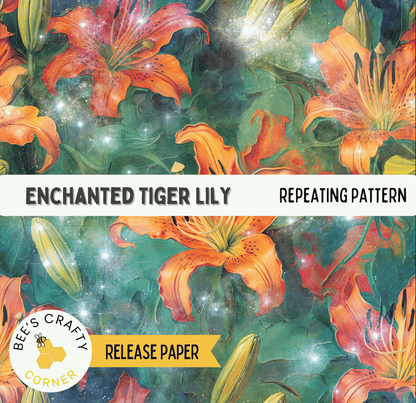 The image is a vibrant and colorful collage of various flowers, including lilies, against a backdrop of green and blue hues. The flowers are arranged in a repeating pattern, creating a visually striking and harmonious composition.