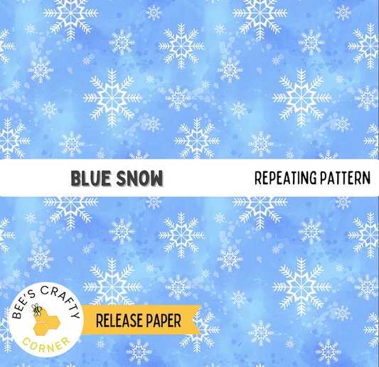 The image is a repeating pattern of blue snowflakes against a blue background.