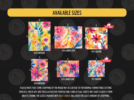 The image is a collection of six different floral designs, each with a different size and format, available for purchase.