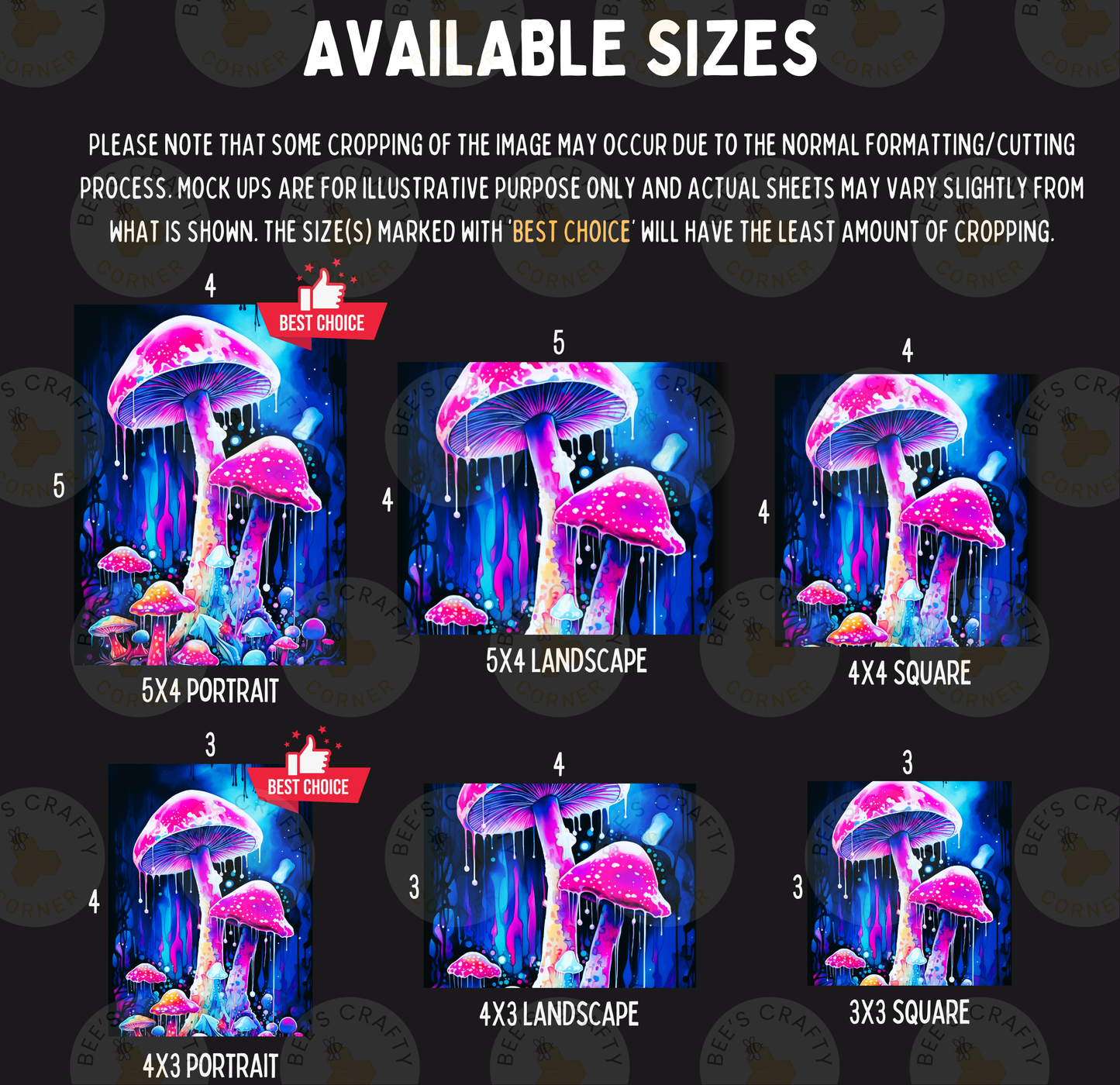 The image is a collage of six mushroom-themed images, each with a different size and format. The mushrooms are depicted in various sizes and arrangements, creating a visually appealing and diverse collection.