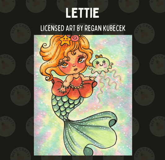 The image is a colorful illustration of a mermaid character with a starfish on her head, set against a background of water and bubbles.