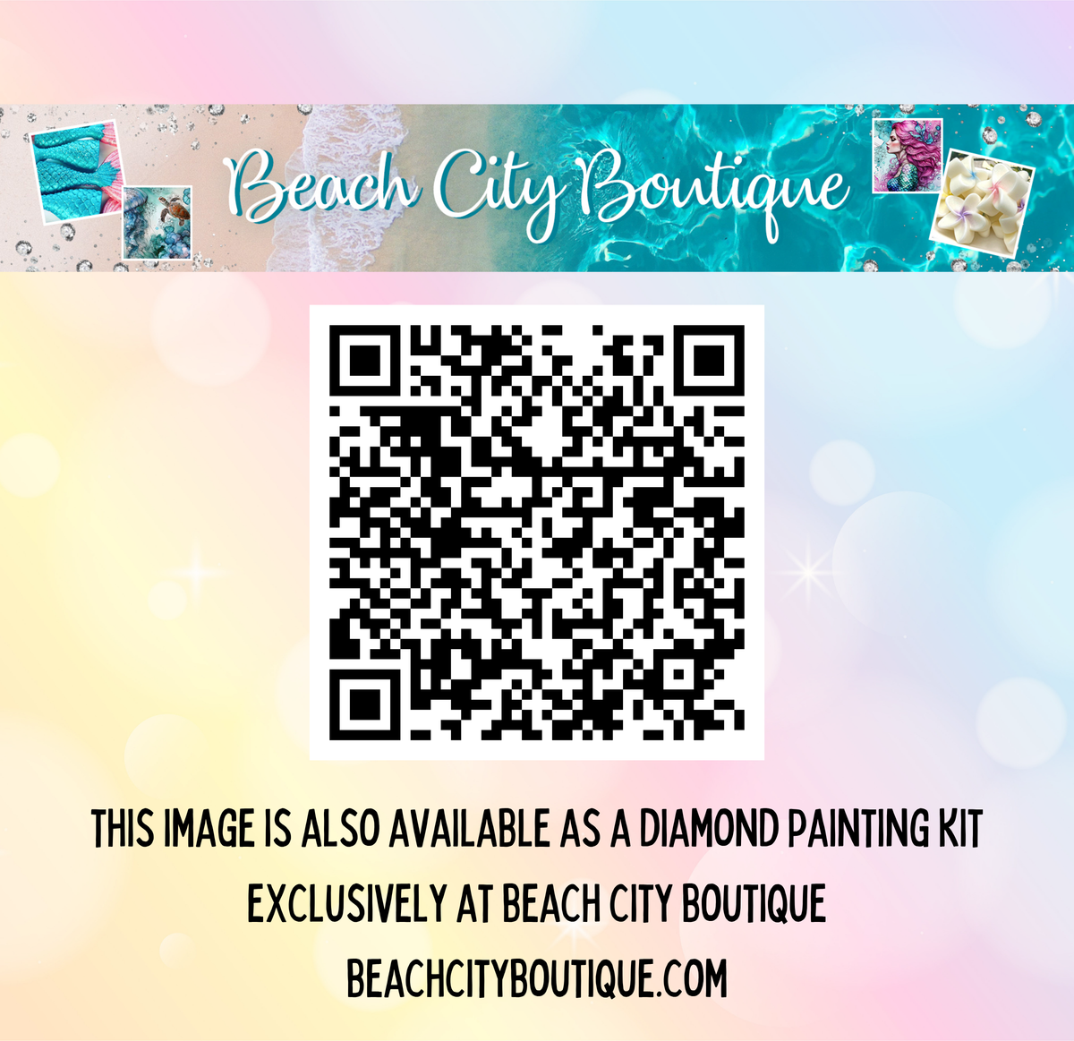 The image is available as a diamond painting kit exclusively at Beach City Boutique.