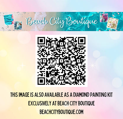 The image is available as a diamond painting kit exclusively at Beach City Boutique.