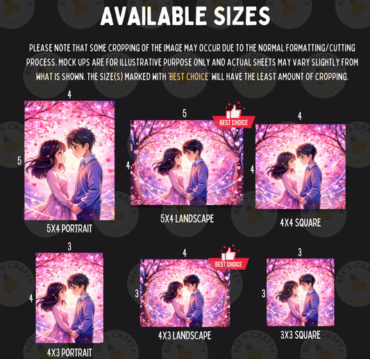 The image is a collage of five different sizes of the same image, depicting a couple embracing in a romantic setting.