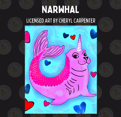 The image is a colorful illustration of a pink unicorn-like creature with a unicorn horn, surrounded by hearts and hearts in various colors.