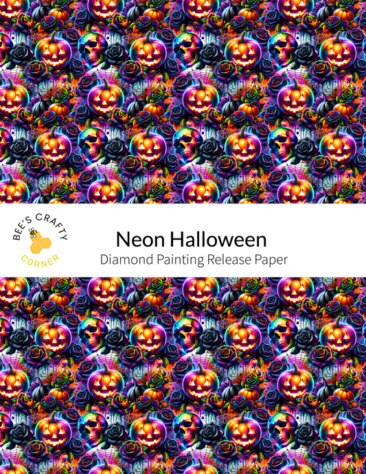The image is a repeating pattern of Halloween-themed pumpkins and other spooky elements, creating a vibrant and festive atmosphere.