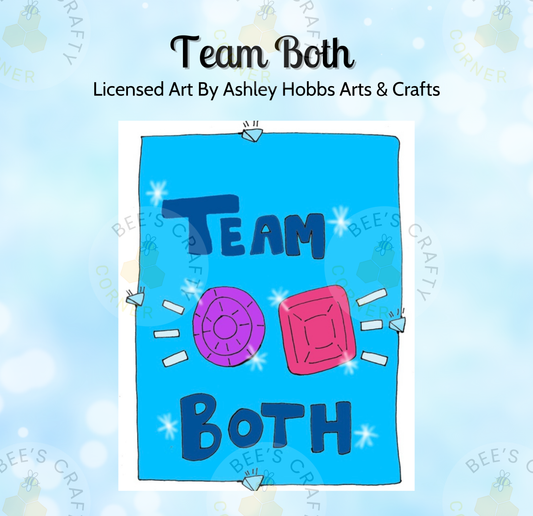 The image is a digital illustration featuring a blue background with the text "Team Both" and various colorful shapes, including a purple circle, a pink square, and a red diamond.