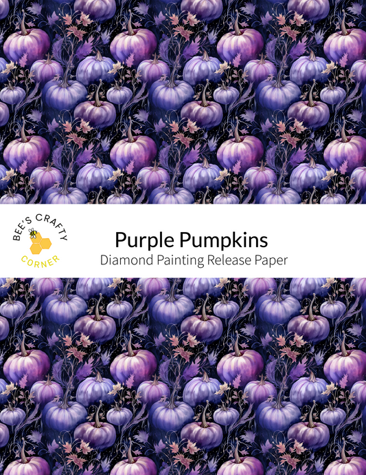 The image is a repeating pattern of purple pumpkins against a dark background, creating a visually striking and vibrant design.
