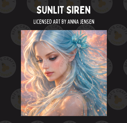 The image is a digital illustration featuring a woman with long, flowing blue hair and a flower in her hair. The background is a gradient of orange and pink colors, creating a warm and ethereal atmosphere. The woman's expression is serene, and she appears to be gazing into the distance. The image is a creative and artistic representation of a woman with striking blue hair and a flower in her hair.