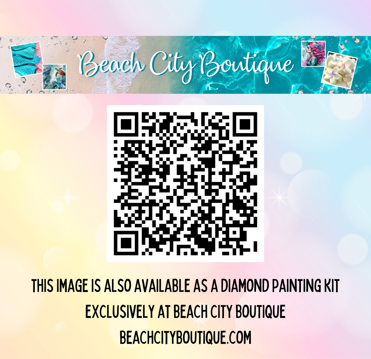 The image is available as a diamond painting kit exclusively at Beach City Boutique.