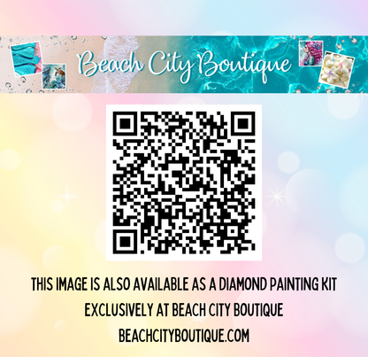 The image is available as a diamond painting kit exclusively at Beach City Boutique.