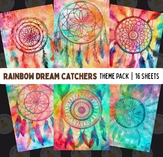 The image is a theme pack of 16 colorful dreamcatchers, each featuring a unique design and pattern.