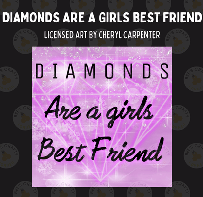 The image is a collage of various images, including a purple background with the text "DIAMONDS Are a girls best friend" and a diamond pattern.