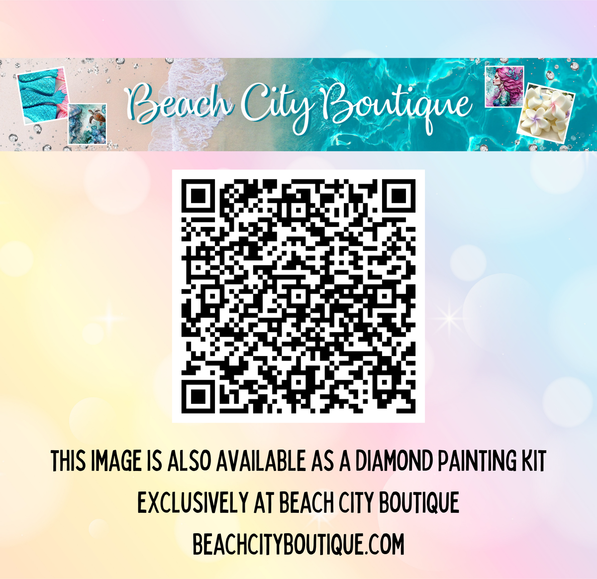 The image is available as a diamond painting kit exclusively at Beach City Boutique.