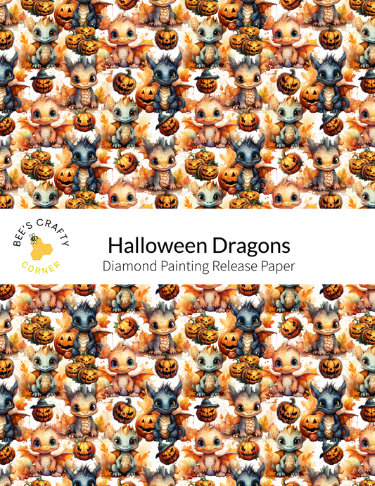 The image is a repeating pattern of various cartoon-like creatures, including small dragons, pumpkins, and other Halloween-themed elements, arranged in a visually appealing and colorful manner.