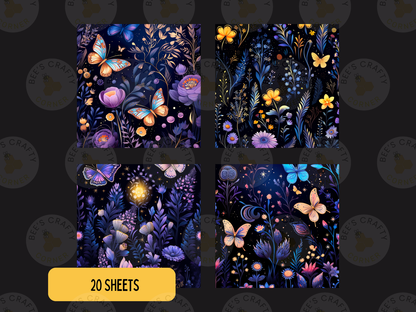 Midnight Butterfly Garden - Theme Pack Reusable Diamond Painting Release Paper