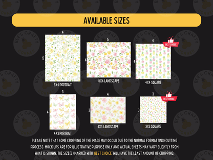 a collection of available sizes for various patterns, including landscapes, portraits, and square designs.