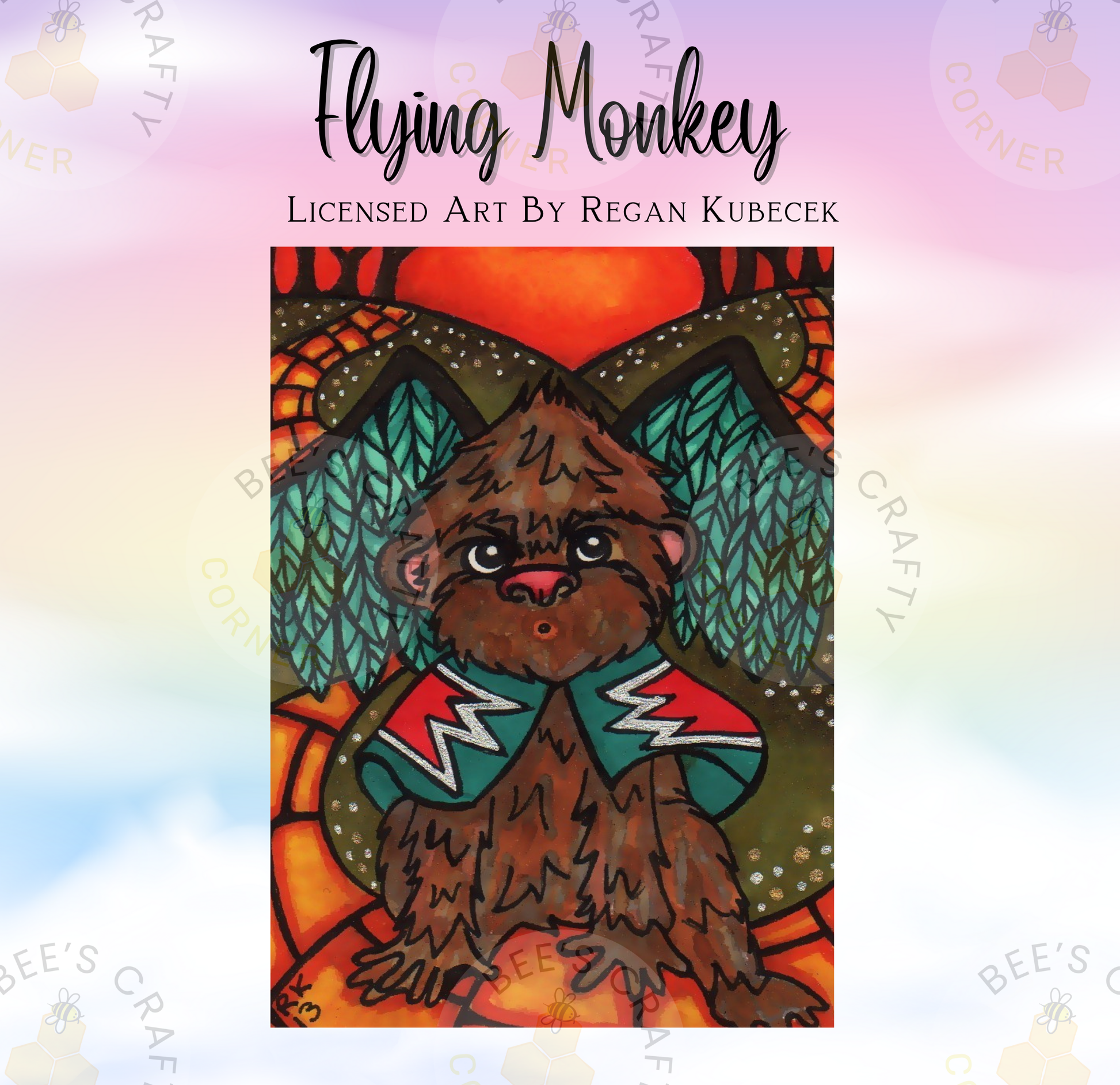 The image is a colorful illustration of a cartoon-like creature with a large head, long hair, and a distinctive appearance. The creature is surrounded by a vibrant, abstract background with various shapes and patterns.
