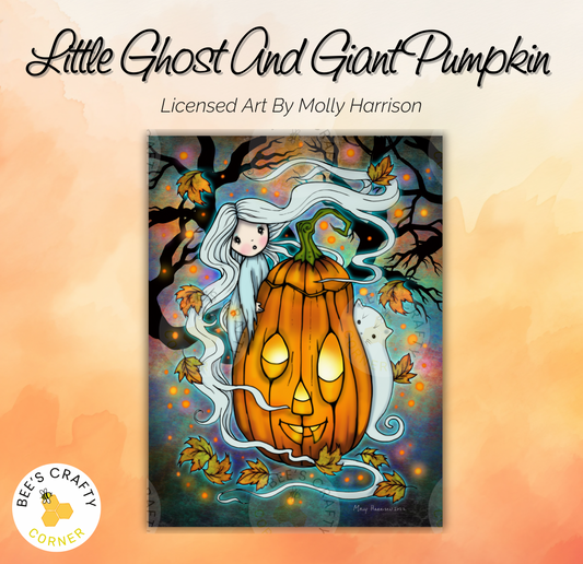 Little Ghost And Giant Pumpkin by Molly Harrison - Licensed Diamond Painting Release Paper