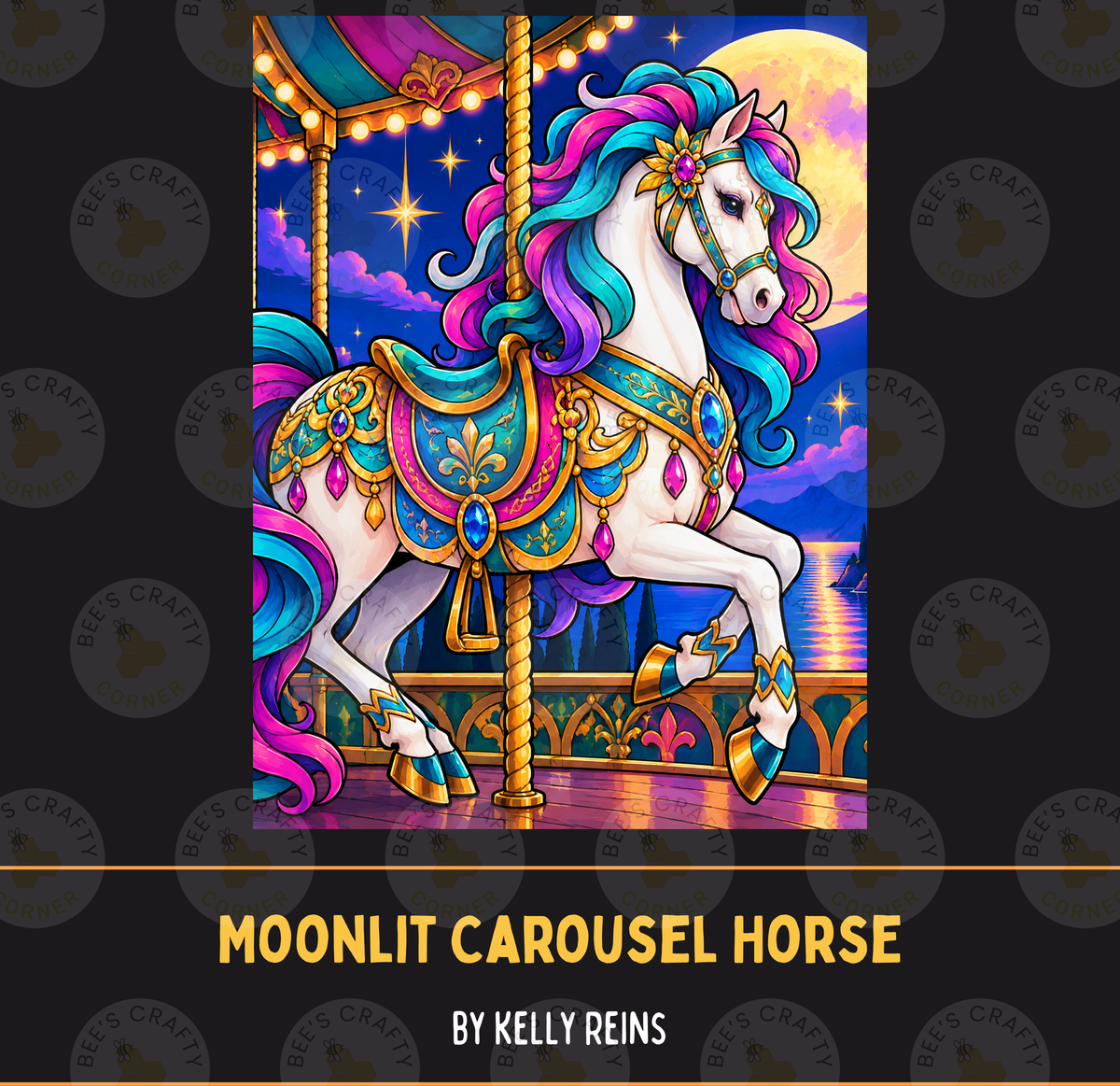 Moonlit Carousel Horse by ©Kelly Reins - Licensed Diamond Painting Release Paper
