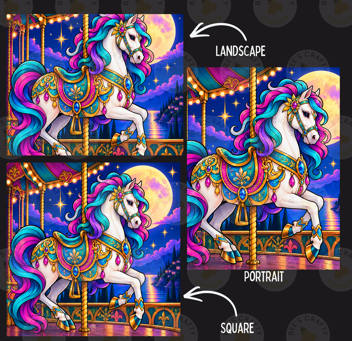 Moonlit Carousel Horse by ©Kelly Reins - Licensed Diamond Painting Release Paper