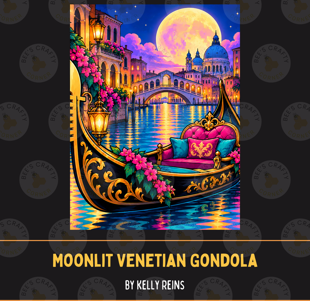Moonlit Venetian Gondola by ©Kelly Reins - Licensed Diamond Painting Release Paper