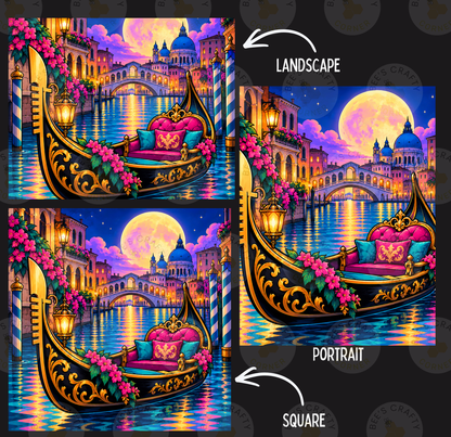 Moonlit Venetian Gondola by ©Kelly Reins - Licensed Diamond Painting Release Paper
