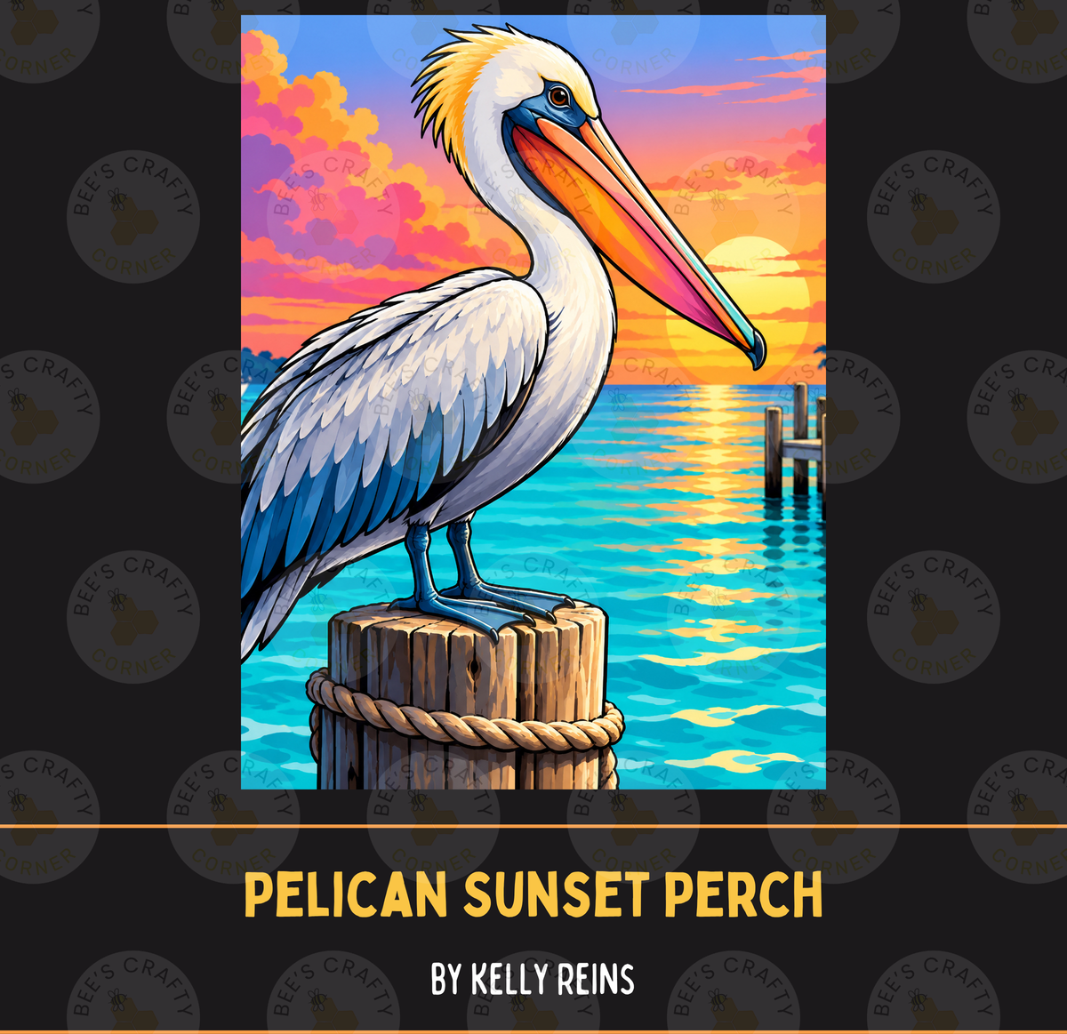 Pelican Sunset Perch by ©Kelly Reins - Licensed Diamond Painting Release Paper
