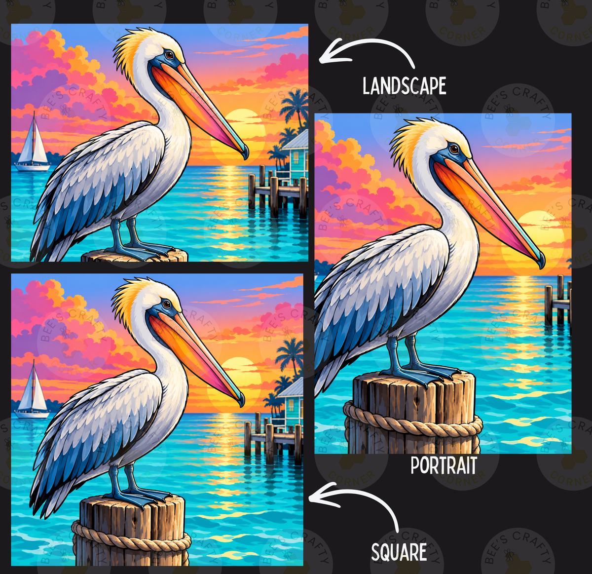 Pelican Sunset Perch by ©Kelly Reins - Licensed Diamond Painting Release Paper