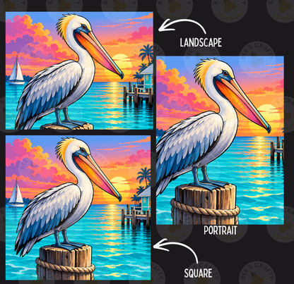 Pelican Sunset Perch by ©Kelly Reins - Licensed Diamond Painting Release Paper