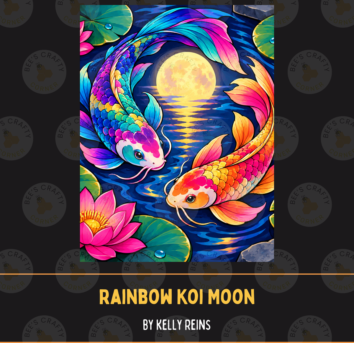 Rainbow Koi Moon by ©Kelly Reins - Licensed Diamond Painting Release Paper