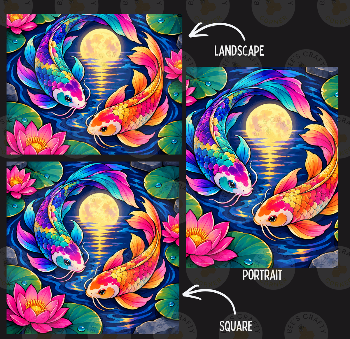 Rainbow Koi Moon by ©Kelly Reins - Licensed Diamond Painting Release Paper