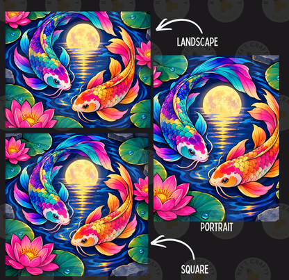 Rainbow Koi Moon by ©Kelly Reins - Licensed Diamond Painting Release Paper
