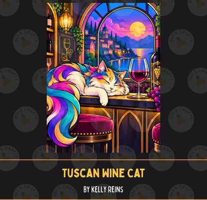 Tuscan Wine Cat by ©Kelly Reins - Licensed Diamond Painting Release Paper