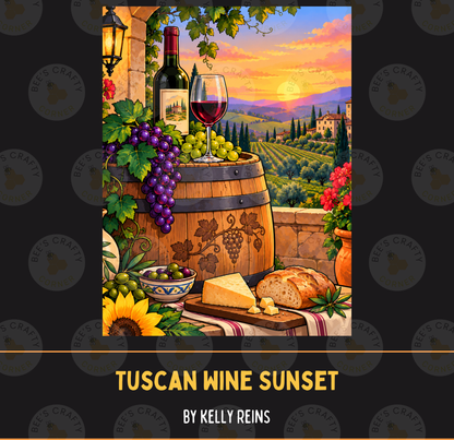 Tuscan Wine Sunset by ©Kelly Reins - Licensed Diamond Painting Release Paper