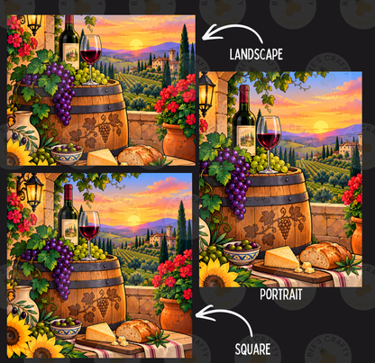 Tuscan Wine Sunset by ©Kelly Reins - Licensed Diamond Painting Release Paper