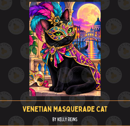 Venetian Masquerade Cat by ©Kelly Reins - Licensed Diamond Painting Release Paper