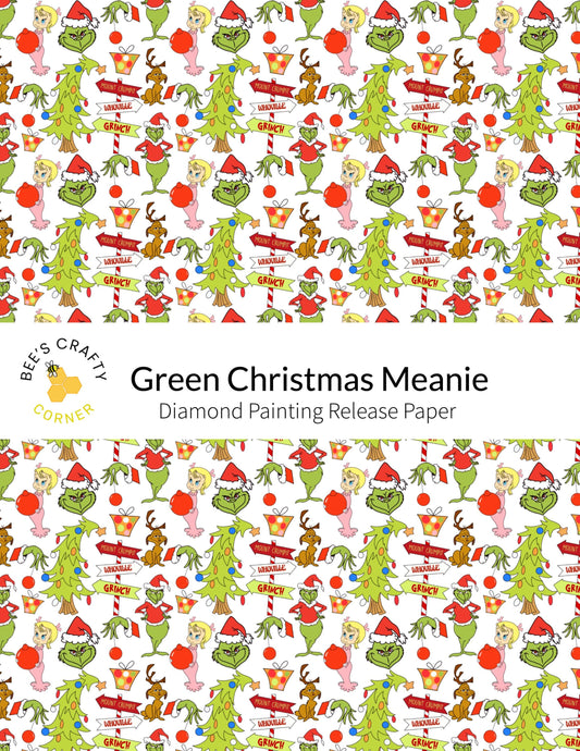 Green Christmas Meanie - Reusable Patterned Diamond Painting Release Paper