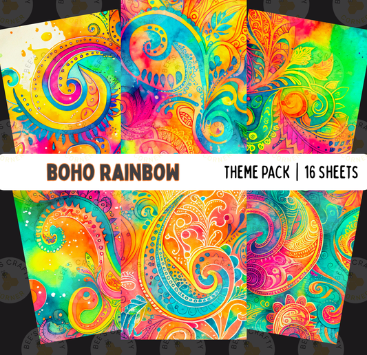 The image is a vibrant and colorful collage of 16 sheets featuring intricate and abstract patterns, including swirls, curves, and floral designs in a variety of bright and vivid colors such as yellow, orange, pink, blue, green, and purple.
