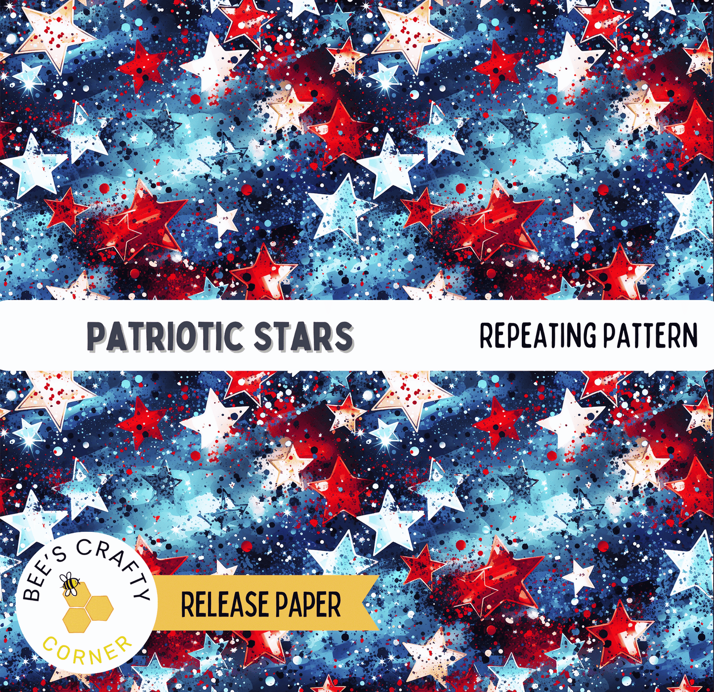 The image is a repeating pattern of patriotic stars in red, white, and blue colors, creating a vibrant and patriotic design.