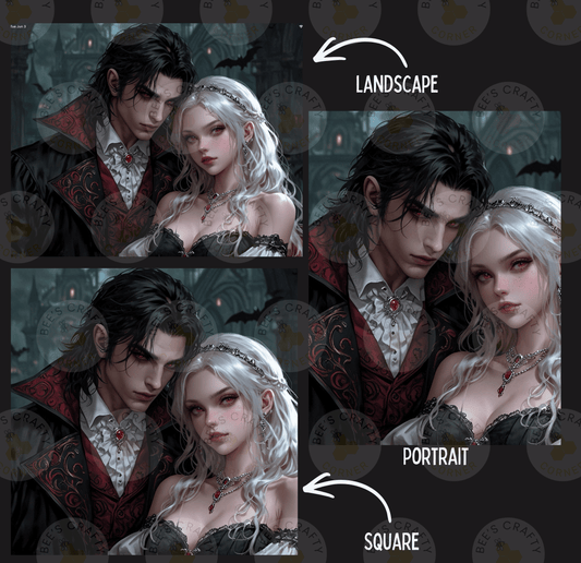 The image is a collage of three images depicting a couple in romantic poses, with the man and woman dressed in Victorian-era attire.
